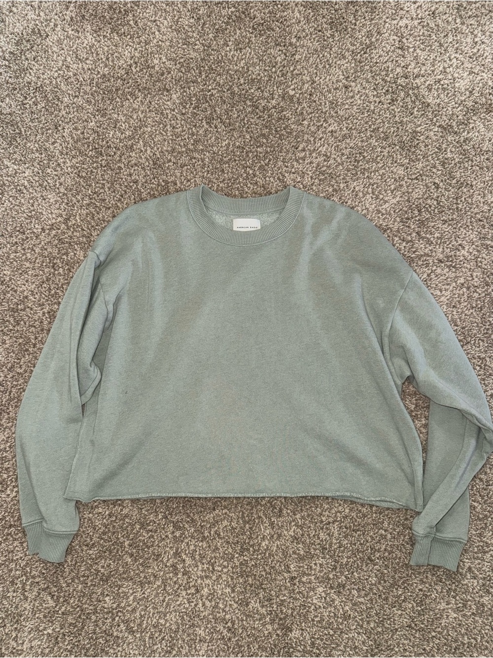 American Eagle Classic Cropped Crewneck Sweatshirt - Sage Green